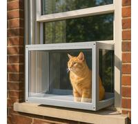 DoubleFill Acrylic Cat Window Box Catio Perch Outdoor Cat Enclosure with Waterproof Transparent Top Fits Double Hung Wooden Frames 24" to 36" Wide for Sunbathing, Napping, Nature Viewing