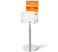 DoubleFill Clear Suggestion Donation Box with Lock and Key 11x 8.25x 8.25 Inches Acrylic Offering Raffle Box with Stand Slot for Office Charity Church Collection (Clear,Sliver Stand,1 Pack)