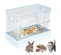 DoubleFill Folding Rabbit Cage, 1 Hole Portable Bunny Carrier with Tray and Handles for Transport, Travel or Temporary Housing, Indoor Outdoor Pet Habitat Animal Enclosure, 18 x 10 x 14 inches