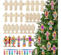 DoubleFill Jesus Wood Religious Craft Kit Vbs Bible Christian Sunday School Crafts Wooden Crosses Fish Cutouts for DIY Coloring Home Wall Art Party Decoration Birthday Gift Creative Activity Project