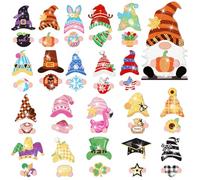 DoubleFill Jewel Painting Kit, 42 Pcs Magnetic DIY Gnome Decoration, Interchangeable Wooden Tray Decor for Home Office School, All Seasons