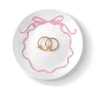 DoubleFill Pink Bow Jewelry Dish Tray Coquette Decorative Ring Dish Ceramic Trinket Tray Key Bowl for Mom Best Friend Sister Bridesmaid Gifts