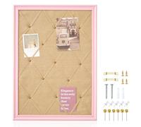 DoubleFill Pink Bulletin Board 21"×27" Pink Linen Fabric Decorative Board Hanging Memo Board for Women Office Large Cork Bulletin Board for Home & Office with 20 Pushpins