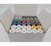 DOUBLELIN APM-40S2 Prewound Bobbins, Size A, 13 Colours, 144 pcs | 13-colour Size A/Class 15 plastic-sided, 40S/2 #60/34WT thread for colour matching; Compatible with Brother, Singer, Janome