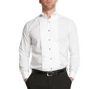 DoubleTwo - Men’s White Wing Collar Tuxedo Shirt - Formal Dress Shirt with Double Cuff - Stitched Pleat Front - Cotton Blend Dinner Shirt for Weddings & Black Tie (White, 15.5 inch)