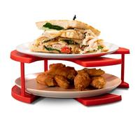 DoubleWave Mini Microwave Plate Stacker - Two-Tier Food Stand Doubles Cooking Space | BPA-Free Food-Grade Plastic | Fits 10.65 in Microwaves | Heat-Safe to 244°F | Warms Two Plates 1.5x Faster (Red)