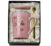 Doublewhale Auntie Gifts, Birthday Gifts for Aunty, Best Auntie Christmas Birthday Gift from Niece Nephew, Marble Coffee Mugs with Gold Printing for Aunty, 14OZ Pink Ceramic Cup with Spoon Lid Card