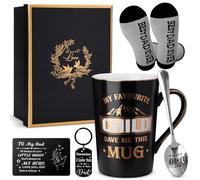 Doublewhale Dad Birthday Gifts - Gifts for Dad from Daughter Son Kids 6 in 1 14OZ Coffee Mug | Spoon | Socks | Wallet Card | Keychain | Present Box | Fathers Day Christmas Birthday Gift for Daddy