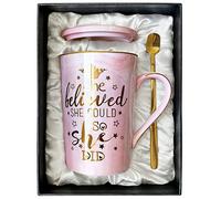 Doublewhale Gifts for Her, Christmas Congratulations Gift for Women, Graduation Gifts for Women, She Believed She Could So She Did Mug, 14OZ Ceramic Coffee Mug, Inspirational Gift for Woman