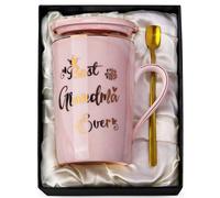 Doublewhale Grandma Gifts, Grandma Birthday Gifts for Nana, Nan, Granny, Gran Gift, 14OZ Pink Ceramic Coffee Mug Gift from Granddaughter Grandson with Spoon Lid Card, Nice Box