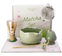 Doublewhale Matcha Set - Whisk and Bowl Kit, Matcha Whisk Set 7PCS Ceramic Bowl and Holder, Bamboo Scoop and Holder, Sifter, Tea Cloth, Making Kit Gift for Beginners and Enthusiasts with Elegant Box