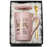 Doublewhale Sister Birthday Gifts, Sister Gifts from Brother Sisters - Gift for Sisters on Her Birthday Christmas, 14OZ Marble Ceramic Coffee Mug with Lid Card Spoon, Present Box