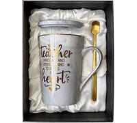 Doublewhale Teacher Gifts for Women Men, Teacher Christmas Gifts, 14oz Grey Ceramic Coffee Mug Teachers Gift Teacher's Day Profosser Mentor Gift with Prensent Box, Golden Spoon, Greeting Card