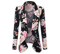 DOUBLJU Classic Draped Open Front Long Sleeve Business Casual Work Deconstructed Blazer Jackets for Womens with Plus Size, Awobl0320_blackivory, L