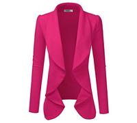 DOUBLJU Classic Draped Open Front Long Sleeve Business Casual Work Deconstructed Blazer Jackets for Womens with Plus Size, Awobl0320_fuchsia, M