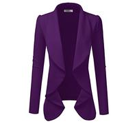 DOUBLJU Classic Draped Open Front Long Sleeve Business Casual Work Deconstructed Blazer Jackets for Womens with Plus Size, Awobl0320_plum, L