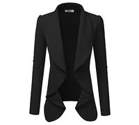 DOUBLJU Classic Draped Open Front Long Sleeve Business Casual Work Deconstructed Blazer Jackets for Womens with Plus Size, Awobl0320_Black, L
