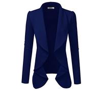 DOUBLJU Classic Draped Open Front Long Sleeve Business Casual Work Deconstructed Blazer Jackets for Womens with Plus Size, Awobl0320_navy, L