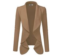 DOUBLJU Classic Draped Open Front Long Sleeve Business Casual Work Deconstructed Blazer Jackets for Womens with Plus Size, Awobl0320_mocha, L