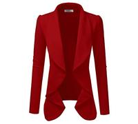 DOUBLJU Classic Draped Open Front Long Sleeve Business Casual Work Deconstructed Blazer Jackets for Womens with Plus Size, Awobl0320_red, XL