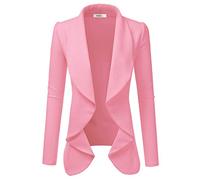 DOUBLJU Classic Draped Open Front Long Sleeve Business Casual Work Deconstructed Blazer Jackets for Womens with Plus Size, Awobl0320_peach, M