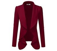 DOUBLJU Classic Draped Open Front Long Sleeve Business Casual Work Deconstructed Blazer Jackets for Womens with Plus Size, Awobl0320_burgundy, L