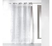 DOUCEUR D'INTERIEUR 140 x 240 cm "Voile Argent Bully" Printed Curtain Rings, Blanc