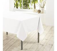 Douceur d'Interieur 140 x 250 cm Plain Polyester Essentiel Tablecloth, Blanc White