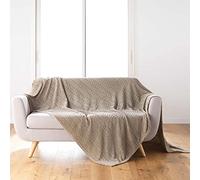 Douceur d'Intérieur, 180 x 220 cm Taupe Flannel Relief Blanket Plain Arya | Soft and fluffy texture for optimal comfort