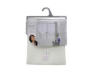 Douceur d'Interieur 2 NET CURTAIN POMPON 60/120 Curtain SAND LISSEA WHITE, Ceramic, H90 x B120 cm (2 per Pack)