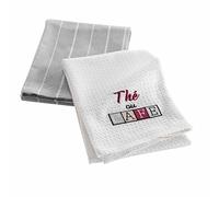 Douceur d'Intérieur, 2 Tea Towels 50 x 70 cm Woven Cotton/Honeycomb Embroidered Breakfast