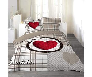 Douceur d'Interieur 3-Piece 240 x 220 cm 42 Yarns Printed Love Mountain Fixed Design Bed Linen Set, Multi-Colour