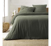 Douceur d'Intérieur, 3-Piece Bedding Set (240 x 220 cm) Angelia Khaki, 1 Face Cotton and 1 Side Cotton Gauze