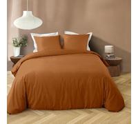Douceur d'Intérieur, 3-Piece Bedding Set (240 x 220 cm) Liam Caramel, Washed Microfibre, Plain