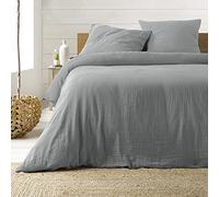 Douceur d'Intérieur, 3-Piece Bedding Set (260 x 240 cm) Angelia Grey, 1 Side Cotton and 1 Side Cotton Gauze