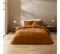 Douceur d'Intérieur, 3-Piece Bedding Set (260 x 240 cm) Clara Caramel, Cotton Relief Plain