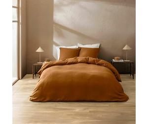 Douceur d'Intérieur, 3-Piece Bedding Set (260 x 240 cm) Clara Caramel, Cotton Relief Plain