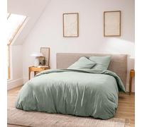 Douceur d'Intérieur, 3-Piece Bedding Set (260 x 240 cm) Meline Sage 100% Cotton Yarn Dyed