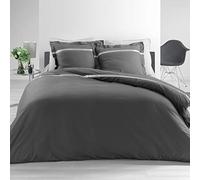 Douceur d'intérieur 3-Piece Percale Satin Anthracite/White 240 x 220 cm