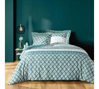 Douceur d'Intérieur, 3-Piece Set (240 x 220 cm) Stria Emerald, Printed Polycotton