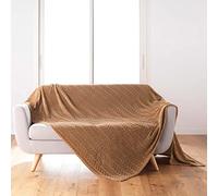 Douceur d'Intérieur, Arya Blanket 180 x 220 cm Camel Flannel Relief Plain Arya