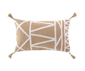 Douceur d'Intérieur, Asmara Cushion with Removable Cover (30 x 50 cm) Plain Polycotton with Tufted Jute