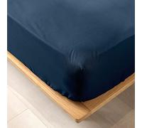 douceur d'intérieur, Biolina Fitted Sheet (180 x 200 cm) Midnight Blue, 100% Organic Cotton