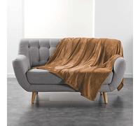 Douceur d'Intérieur, Blanket 180 x 220 cm Camel Flannel Plain Flannel