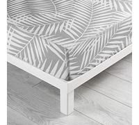 douceur d'intérieur, Botania Fitted Sheet (140 x 190 cm) Grey, 100% Cotton