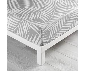 douceur d'intérieur, Botania Fitted Sheet (140 x 190 cm) Grey, 100% Cotton
