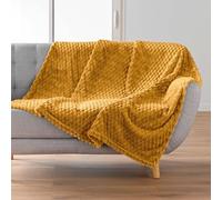 Douceur d'Intérieur, Cuddly Blanket (125 x 150 cm) Mini Frosty Ochre Flannel Relief Plain