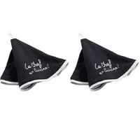 Douceur d'Intérieur, Cuistot Round Hand Towel Diameter 60 cm Black Embroidered Sponge (Pack of 2)
