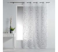 Douceur d'Intérieur Curtain with Eyelets 140 x 240 cm Embroidered Sand Small Flower Design White/Grey