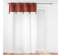Douceur d'Intérieur, Evie Eyelet Curtain 140 x 280 cm Bordeaux Sandblasted with Top Velour and Pompom